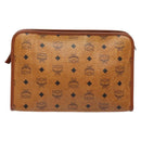 MCM Logogram Vicetos Clutch Bag PVC Leather Brown Gold Auth BA5257-2