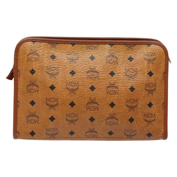 MCM Logogram Vicetos Clutch Bag PVC Leather Brown Gold Auth BA5257 - 0