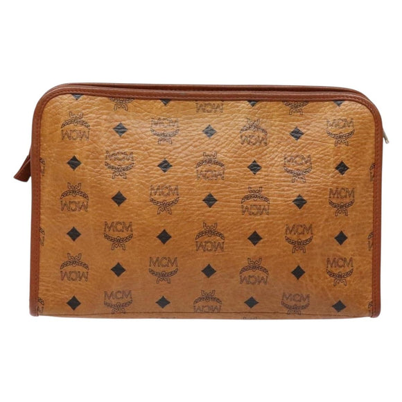 MCM Logogram Vicetos Clutch Bag PVC Leather Brown Gold Auth BA5257