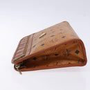 MCM Logogram Vicetos Clutch Bag PVC Leather Brown Gold Auth BA5257-4