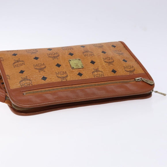 MCM Logogram Vicetos Clutch Bag PVC Leather Brown Gold Auth BA5257