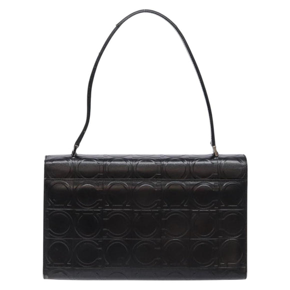 Salvatore Ferragamo Gancini Shoulder Bag Leather Black Silver Auth BA5258