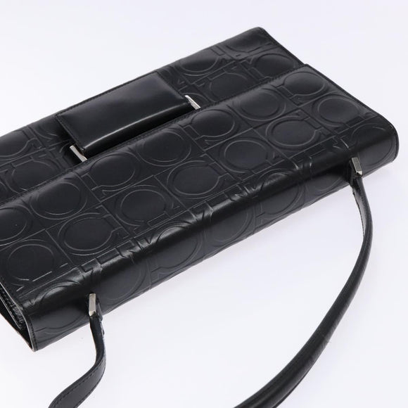 Salvatore Ferragamo Gancini Shoulder Bag Leather Black Silver Auth BA5258