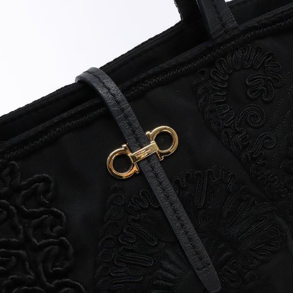 Salvatore Ferragamo Gancini Tote Bag Nylon Black Gold Auth BA5259
