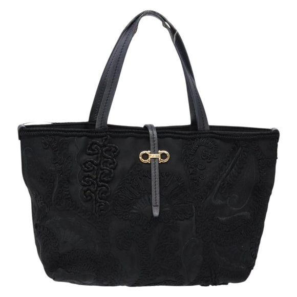 Salvatore Ferragamo Gancini Tote Bag Nylon Black Gold Auth BA5259