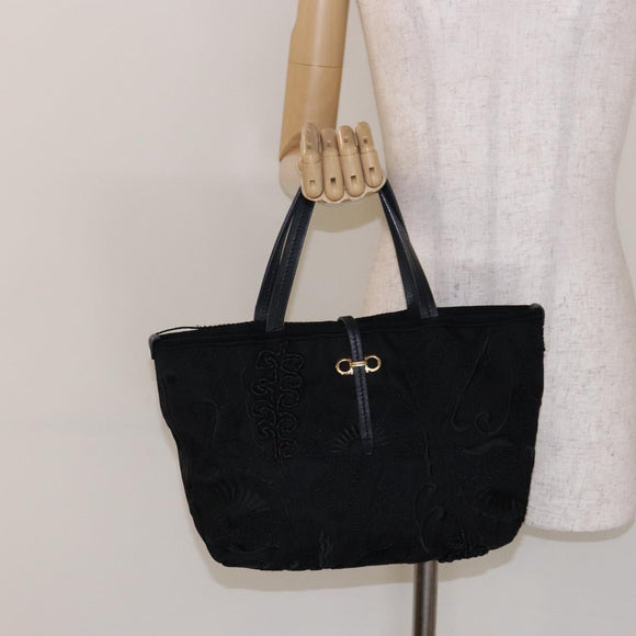 Salvatore Ferragamo Gancini Tote Bag Nylon Black Gold Auth BA5259