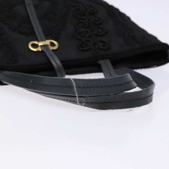 Salvatore Ferragamo Gancini Tote Bag Nylon Black Gold Auth BA5259