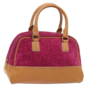 CELINE C Macadam Canvas Hand Bag Suede Leather Purple Gold Auth BA5262