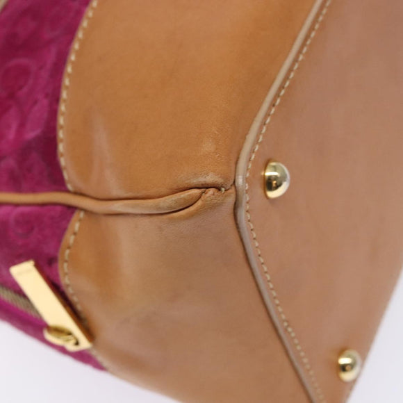 CELINE C Macadam Canvas Hand Bag Suede Leather Purple Gold Auth BA5262