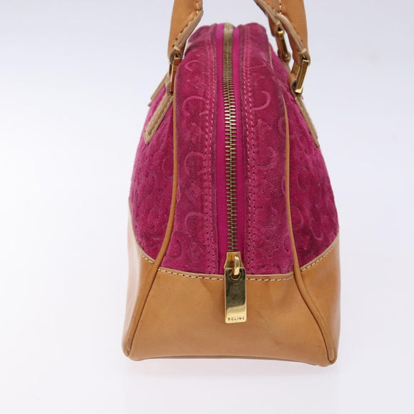 CELINE C Macadam Canvas Hand Bag Suede Leather Purple Gold Auth BA5262