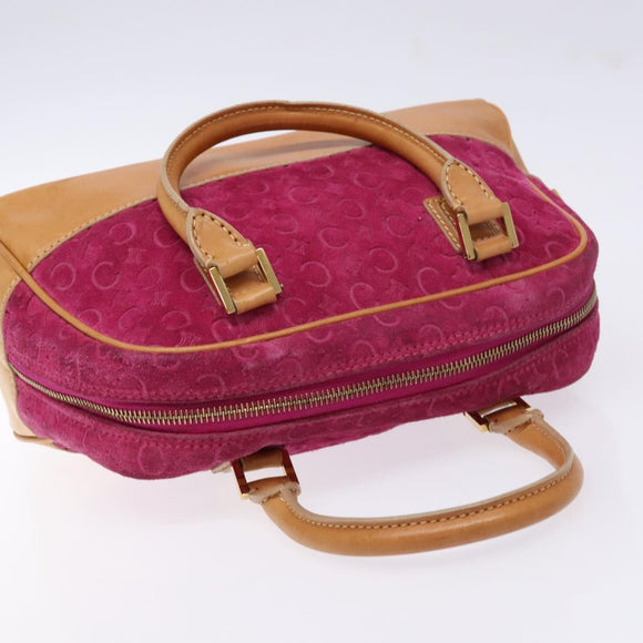CELINE C Macadam Canvas Hand Bag Suede Leather Purple Gold Auth BA5262