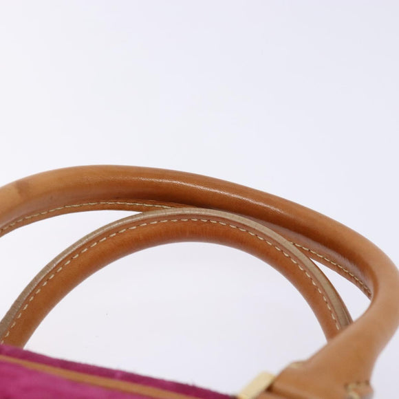 CELINE C Macadam Canvas Hand Bag Suede Leather Purple Gold Auth BA5262