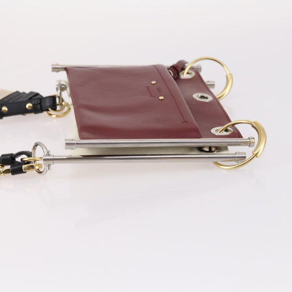 Chloe Roy Shoulder Bag Leather Bordeaux Gold Auth BA5266