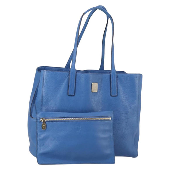 MCM Tote Bag Leather Blue Silver Auth BA5267