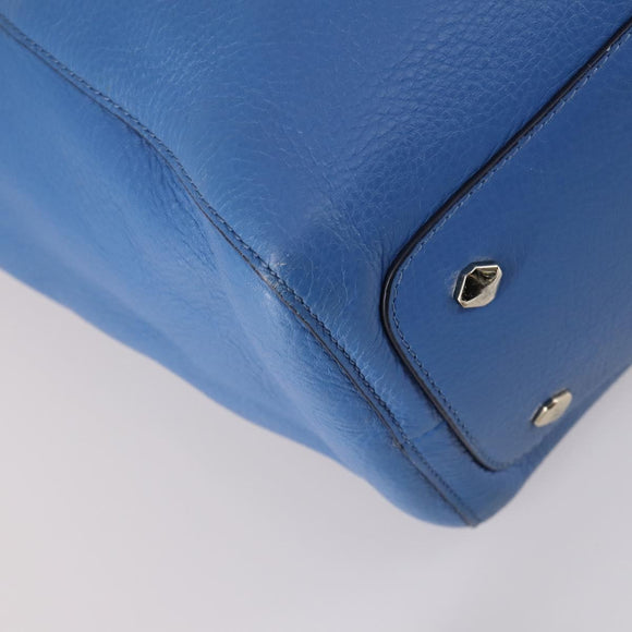 MCM Draagtas Leer Blauw Zilver Auth BA5267