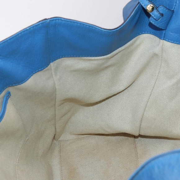 MCM Tote Bag Leather Blue Silver Auth BA5267