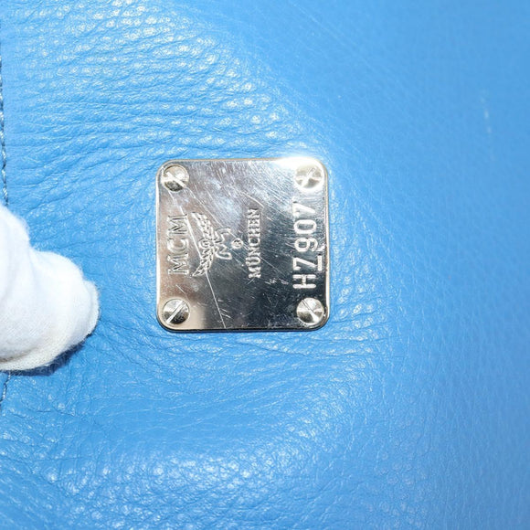 MCM Tote Bag Leather Blue Silver Auth BA5267