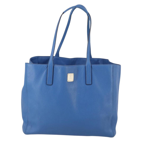 MCM Tote Bag Leather Blue Silver Auth BA5267