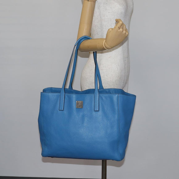 MCM Draagtas Leer Blauw Zilver Auth BA5267