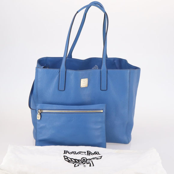MCM Draagtas Leer Blauw Zilver Auth BA5267