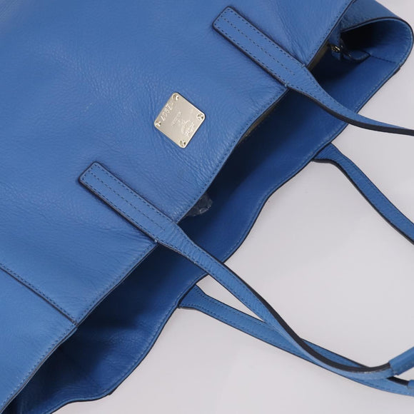 MCM Draagtas Leer Blauw Zilver Auth BA5267