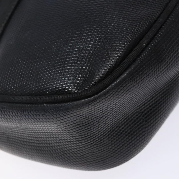 Salvatore Ferragamo Vala Shoulder Bag Leather Embossed Black Gold Auth BA5268