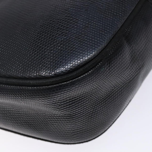 Salvatore Ferragamo Vala Shoulder Bag Leather Embossed Black Gold Auth BA5268