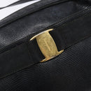 Salvatore Ferragamo Vala Shoulder Bag Leather Embossed Black Gold Auth BA5268-18