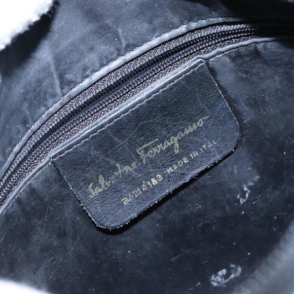 Salvatore Ferragamo Vala Shoulder Bag Leather Embossed Black Gold Auth BA5268