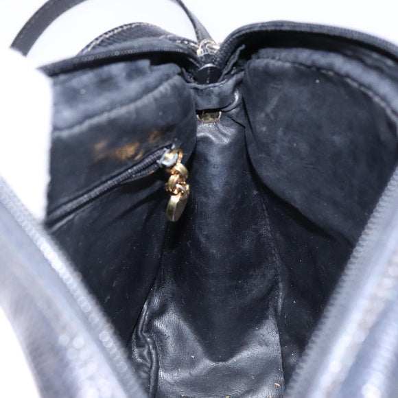 Salvatore Ferragamo Vala Shoulder Bag Leather Embossed Black Gold Auth BA5268