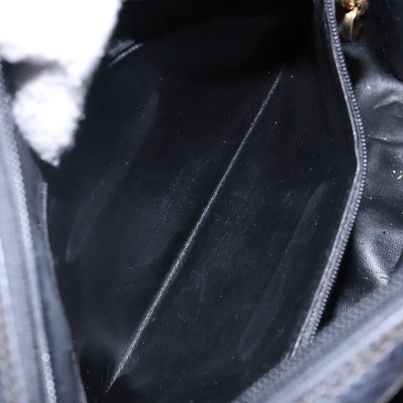 Salvatore Ferragamo Vala Shoulder Bag Leather Embossed Black Gold Auth BA5268