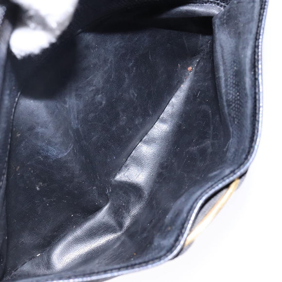 Salvatore Ferragamo Vala Shoulder Bag Leather Embossed Black Gold Auth BA5268