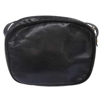 Salvatore Ferragamo Vala Shoulder Bag Leather Embossed Black Gold Auth BA5268 - 0