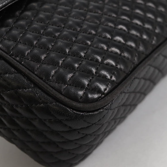 BALLY Quilted Chain Shoulder Bag Leather Black Gold Auth BA5269