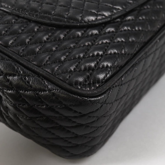 BALLY Quilted Chain Shoulder Bag Leather Black Gold Auth BA5269