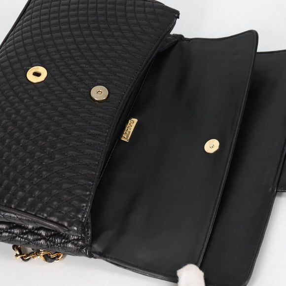 BALLY Quilted Chain Shoulder Bag Leather Black Gold Auth BA5269