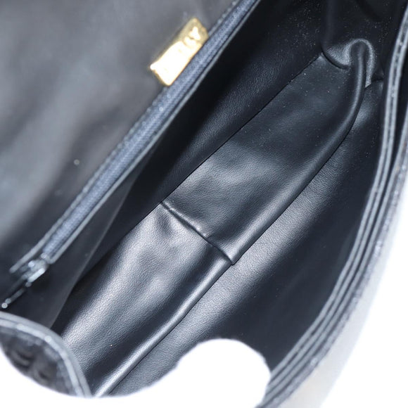 BALLY Quilted Chain Shoulder Bag Leather Black Gold Auth BA5269