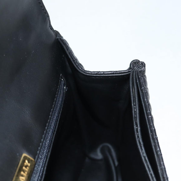 BALLY Quilted Chain Shoulder Bag Leather Black Gold Auth BA5269