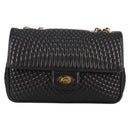 BALLY Quilted Chain Shoulder Bag Leather Black Gold Auth BA5269-13