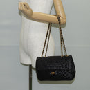 BALLY Quilted Chain Shoulder Bag Leather Black Gold Auth BA5269-23