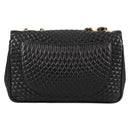 BALLY Quilted Chain Shoulder Bag Leather Black Gold Auth BA5269-2