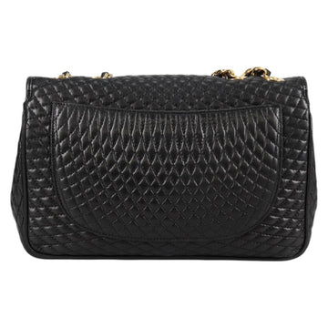 BALLY Quilted Chain Shoulder Bag Leather Black Gold Auth BA5269 - 0