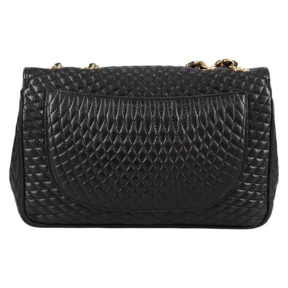 BALLY Quilted Chain Shoulder Bag Leather Black Gold Auth BA5269