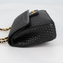 BALLY Quilted Chain Shoulder Bag Leather Black Gold Auth BA5269-3