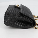 BALLY Quilted Chain Shoulder Bag Leather Black Gold Auth BA5269-4