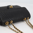 BALLY Quilted Chain Shoulder Bag Leather Black Gold Auth BA5269-6