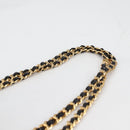 BALLY Quilted Chain Shoulder Bag Leather Black Gold Auth BA5269-14