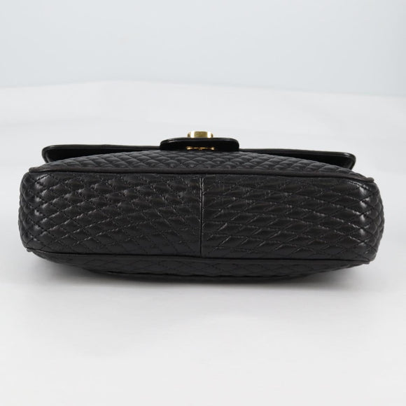 BALLY Quilted Chain Shoulder Bag Leather Black Gold Auth BA5269