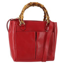 GUCCI Bamboo Hand Bag Leather 2way Red Gold Auth BA5277-1