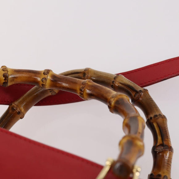 GUCCI Bamboo Hand Bag Leather 2way Red Gold Auth BA5277